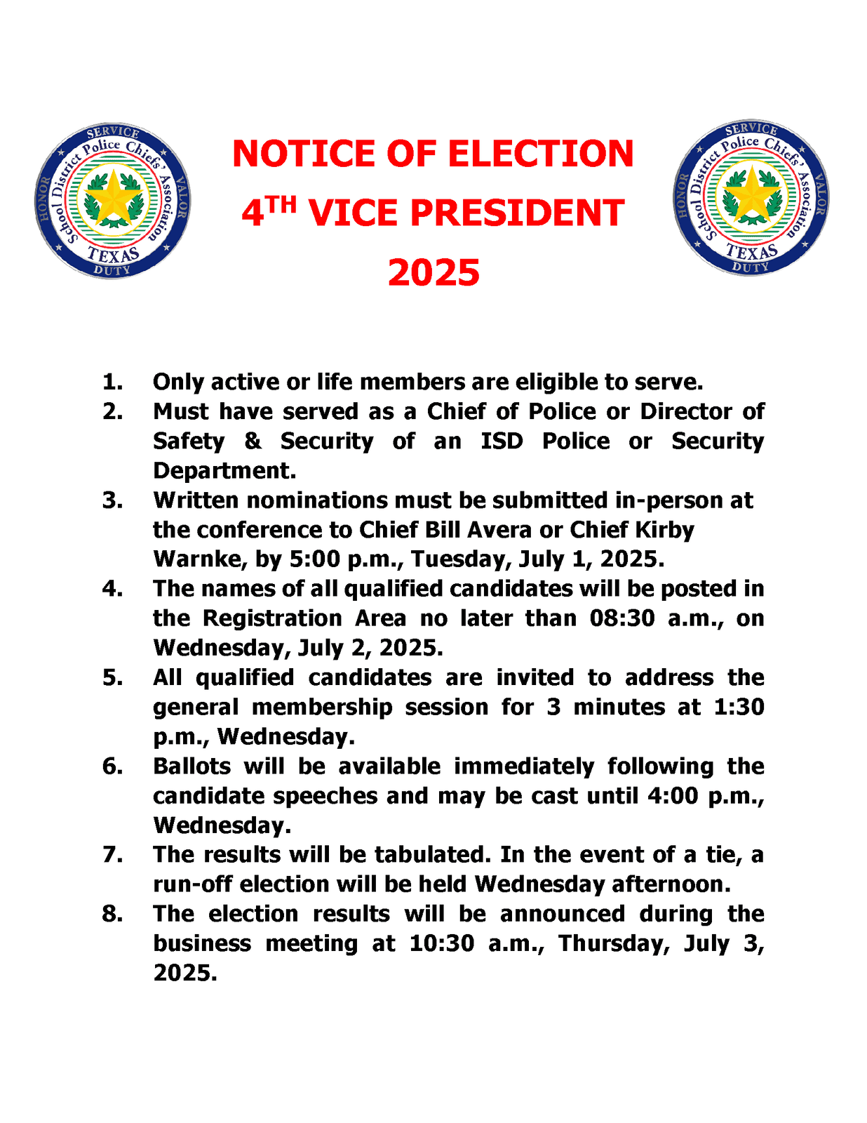 Notice of Election (4th VP) 2025